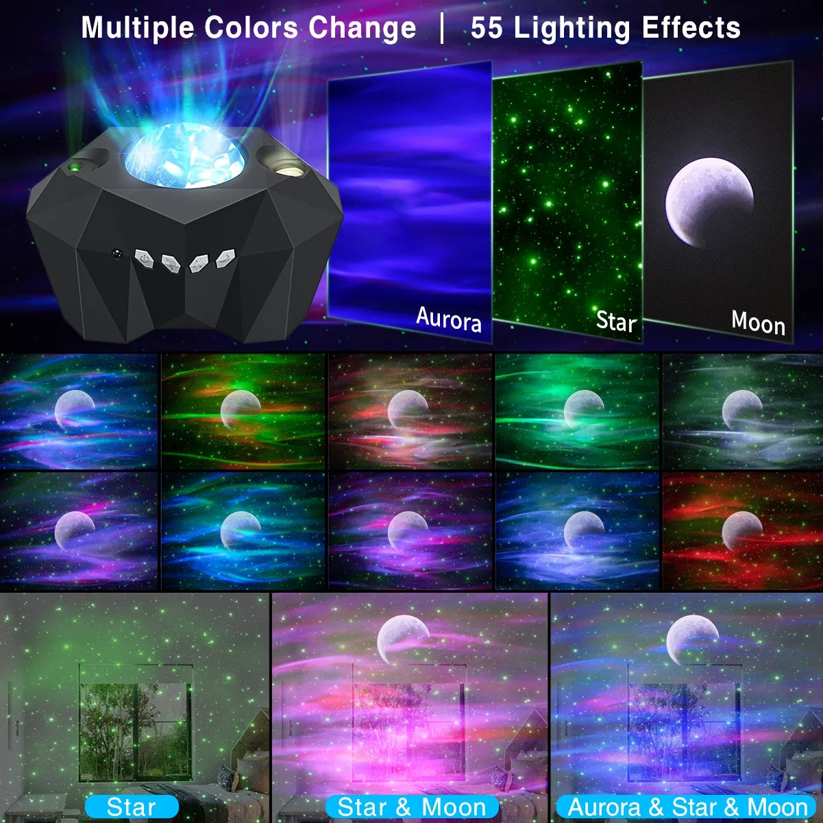 Star Projector , 3 En 1 LED Galaxy Projector Con Control Remoto, 55 Modos De Iluminación Con Altavoz De Música Bt Y Función De Tiempo, Proyector De Luna Con Luz Nocturna Para Niños Bebé Fiesta Dormitorio Decoración Del Hogar